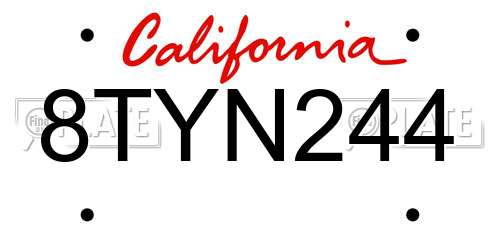 8TYN244 California License Plate