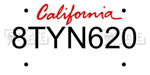 8TYN620 California License Plate