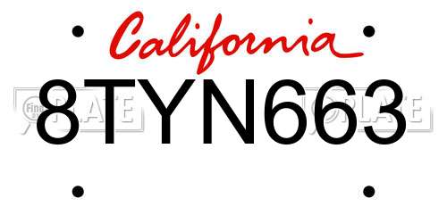 8TYN663 California License Plate