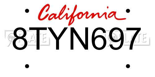 8TYN697 California License Plate