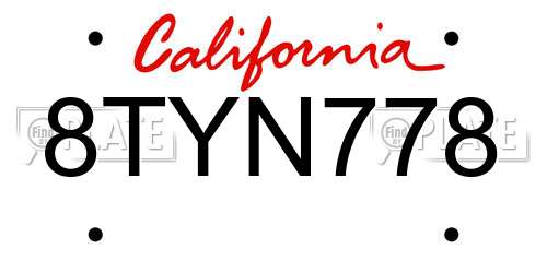 8TYN778 California License Plate