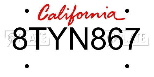 8TYN867 California License Plate