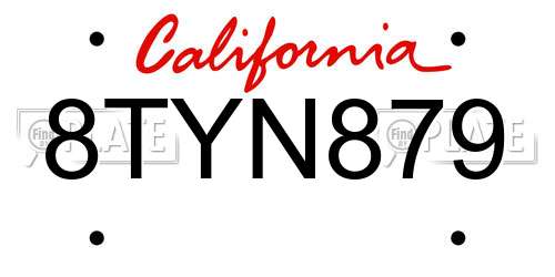 8TYN879 California License Plate