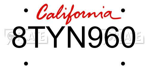 8TYN960 California License Plate