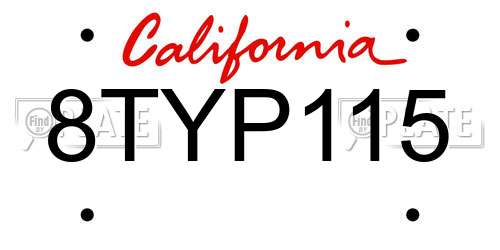 8TYP115 California License Plate