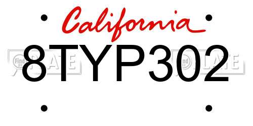 8TYP302 California License Plate