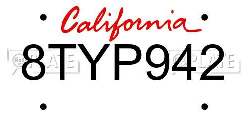 8TYP942 California License Plate