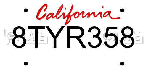 8TYR358 California License Plate