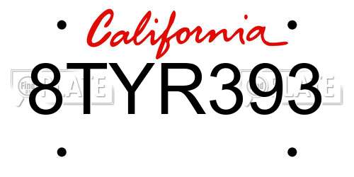 8TYR393 California License Plate