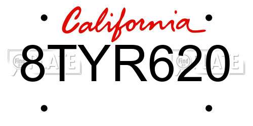 8TYR620 California License Plate