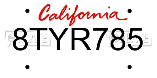 8TYR785 California License Plate