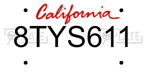 8TYS611 California License Plate