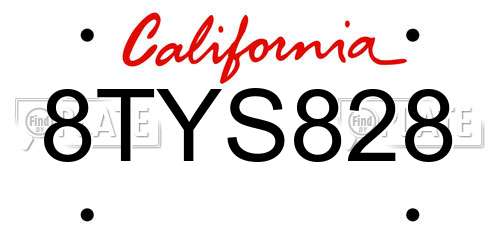 8TYS828 California License Plate