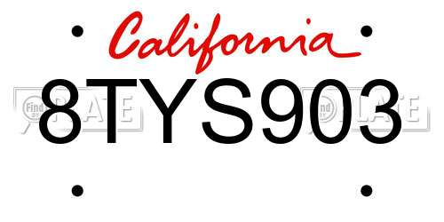 8TYS903 California License Plate
