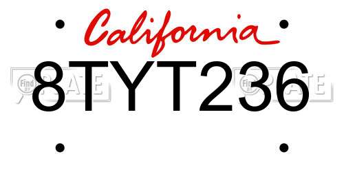 8TYT236 California License Plate