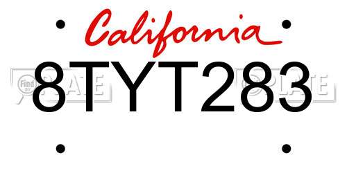 8TYT283 California License Plate