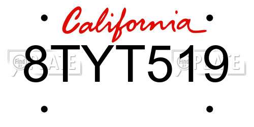 8TYT519 California License Plate