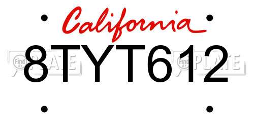 8TYT612 California License Plate