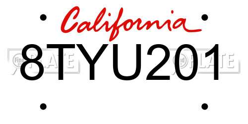 8TYU201 California License Plate