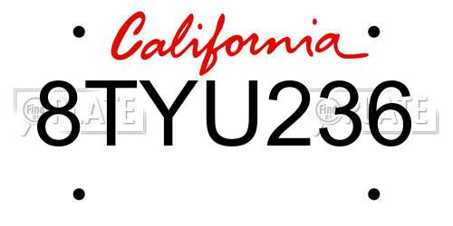 8TYU236 California License Plate