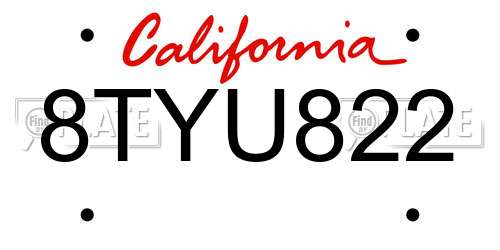 8TYU822 California License Plate