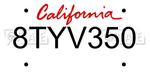 8TYV350 California License Plate