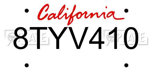 8TYV410 California License Plate