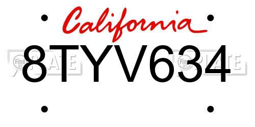 8TYV634 California License Plate