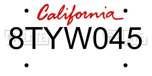 8TYW045 California License Plate