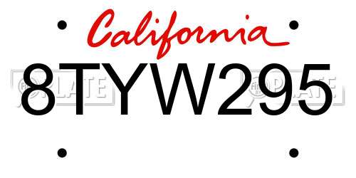 8TYW295 California License Plate
