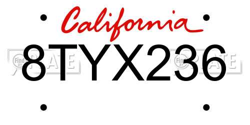8TYX236 California License Plate
