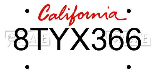8TYX366 California License Plate