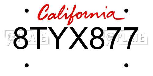 8TYX877 California License Plate