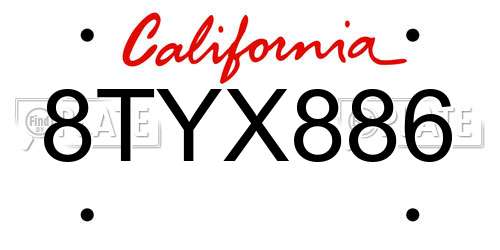 8TYX886 California License Plate