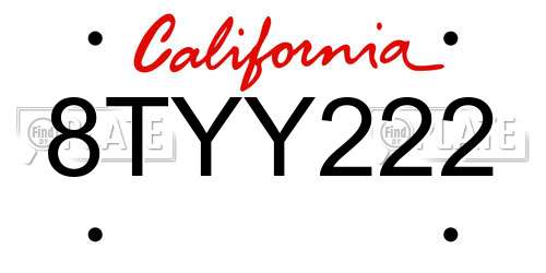 8TYY222 California License Plate