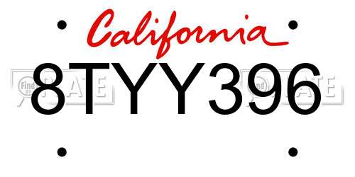 8TYY396 California License Plate