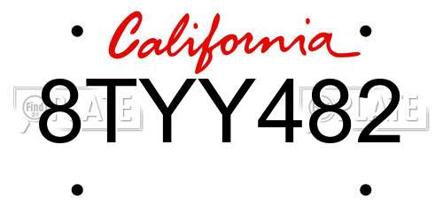 8TYY482 California License Plate