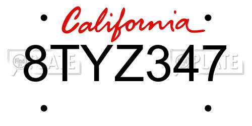 8TYZ347 California License Plate