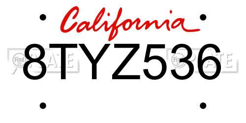 8TYZ536 California License Plate