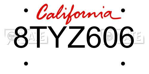 8TYZ606 California License Plate