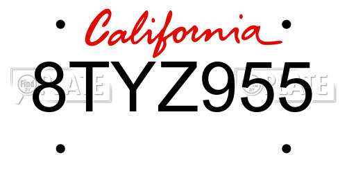 8TYZ955 California License Plate
