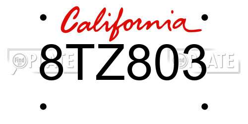 8TZ803 California License Plate