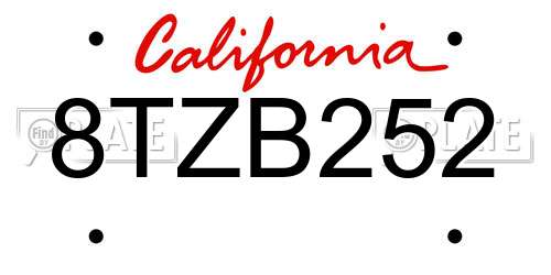 8TZB252 California License Plate