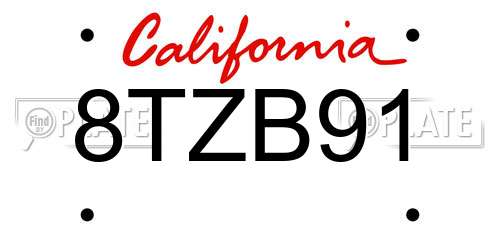 8TZB91 California License Plate