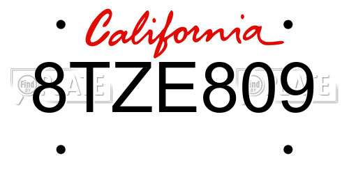 8TZE809 California License Plate