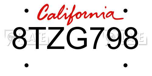 8TZG798 California License Plate