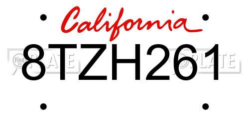 8TZH261 California License Plate