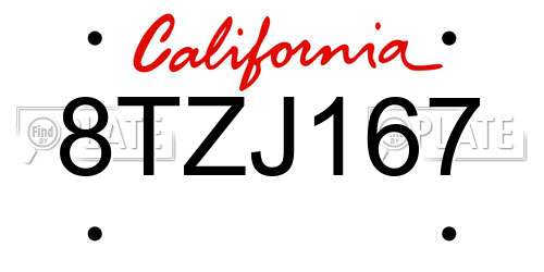 8TZJ167 California License Plate