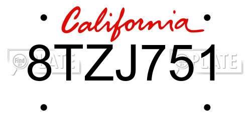 8TZJ751 California License Plate