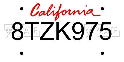 8TZK975 California License Plate